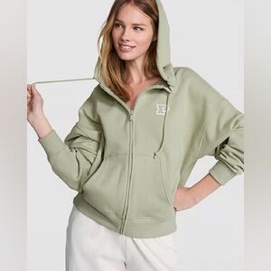 Victoria’s Secret PINK Small Ivy Fleece “P” Logo Zip Hoodie Sweatshirt Green